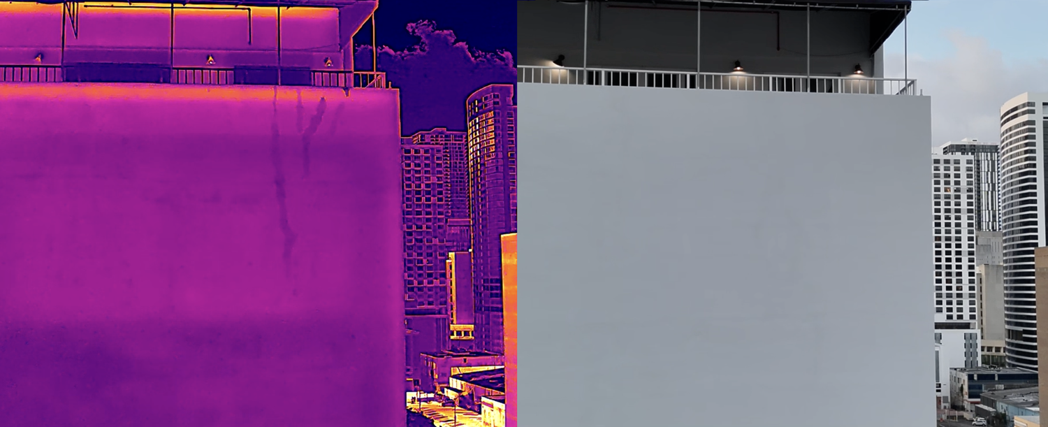 Thermal imaging comparison showing temperature anomalies indicating moisture intrusion
